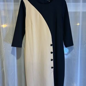 Glamour Black & Cream Colorblock Sheath Dress Size 10 3/4 Sleeve